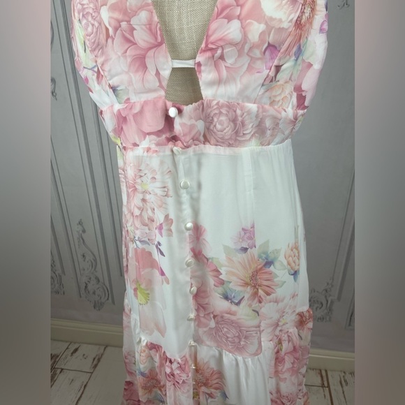 Classy Floral Backless Sleeveless Spaghetti Straps Ruffle Hem Summer Maxi Dress - Picture 13 of 14